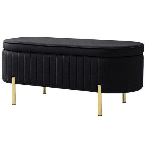 Upholstered Bedroom Bench, Channel Tufted Ottoman, Black