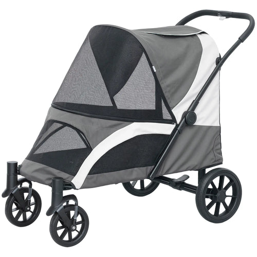 Foldable Pet Stroller For Large Dogs, Four Big Wheels, Dark Grey
