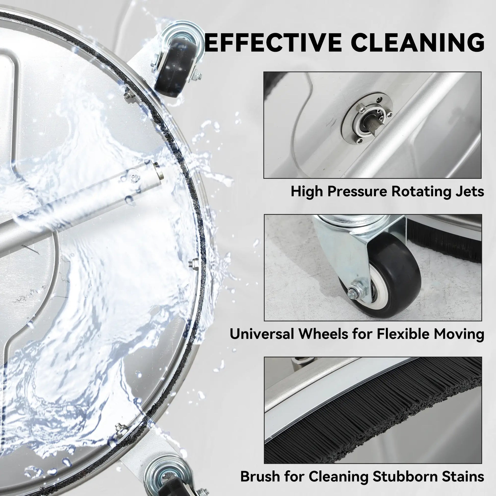 18" Pressure Washer Surface Cleaner, 4 Wheels, Stainless Steel, 1/4" Quick Connector, 2 Handles, 3600 PSI, Silver Garden Accessories at Gallery Canada