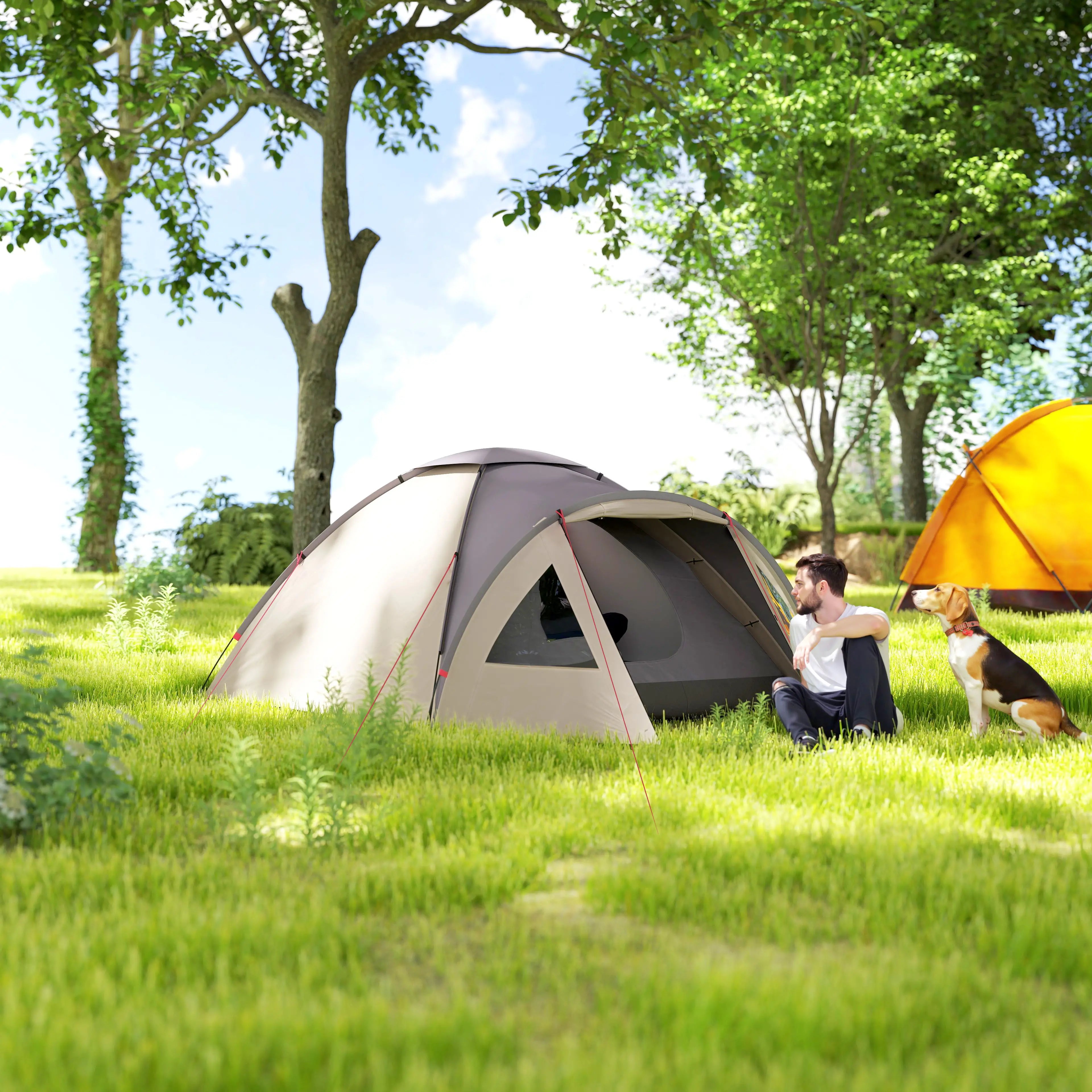 3 Person Camping Tent, Waterproof Dome, Bedroom, Porch, Khaki Camping Tents at Gallery Canada