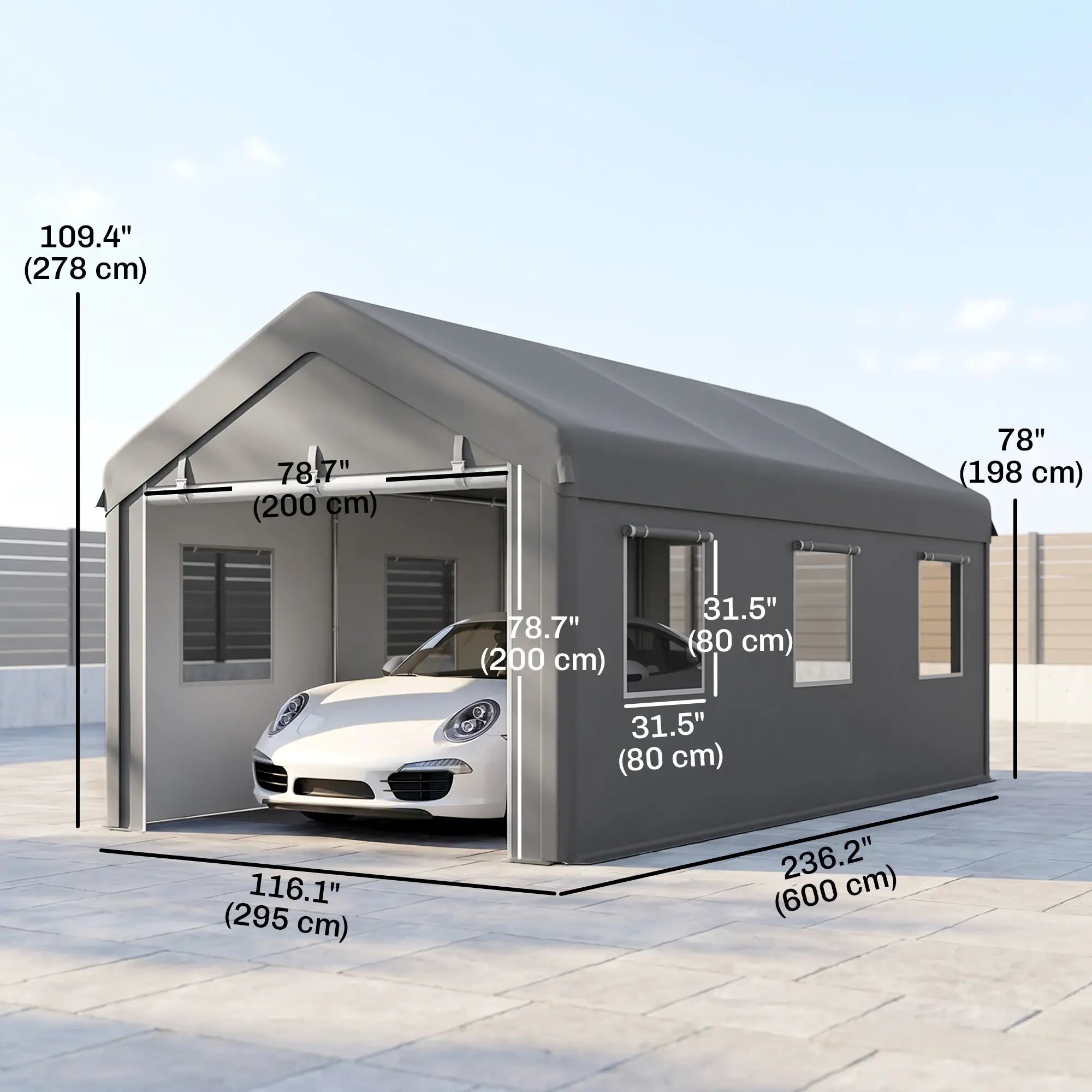 10' x 20' Heavy Duty Carport, Portable Garage, 6 Mesh Windows, 2 Doors, Grey Car Shelters at Gallery Canada