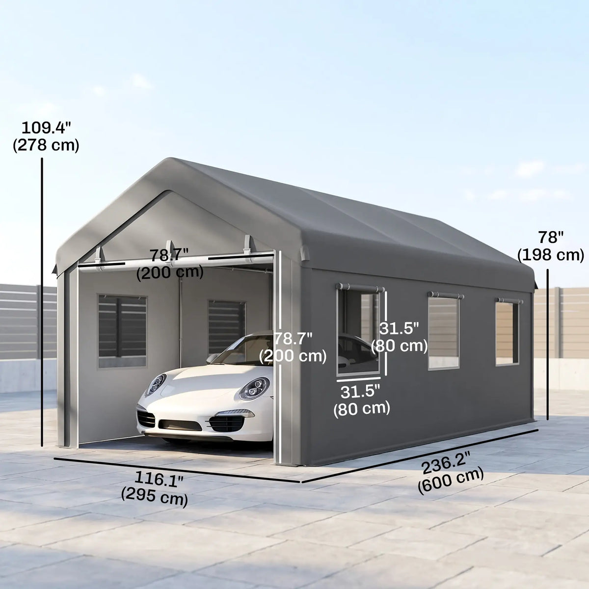 10' x 20' Heavy Duty Carport, Portable Garage, 6 Mesh Windows, 2 Doors, Grey Car Shelters at Gallery Canada