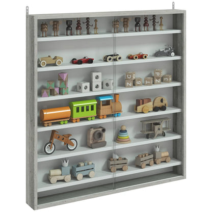 7-Tier Glass Display Cabinet, 2 Doors, 6 Adjustable Shelves, Grey Display Bookshelves at Gallery Canada