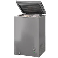 Congélateur coffre 3,5 pi³, thermostat à 7 réglages, panier en fil, gris