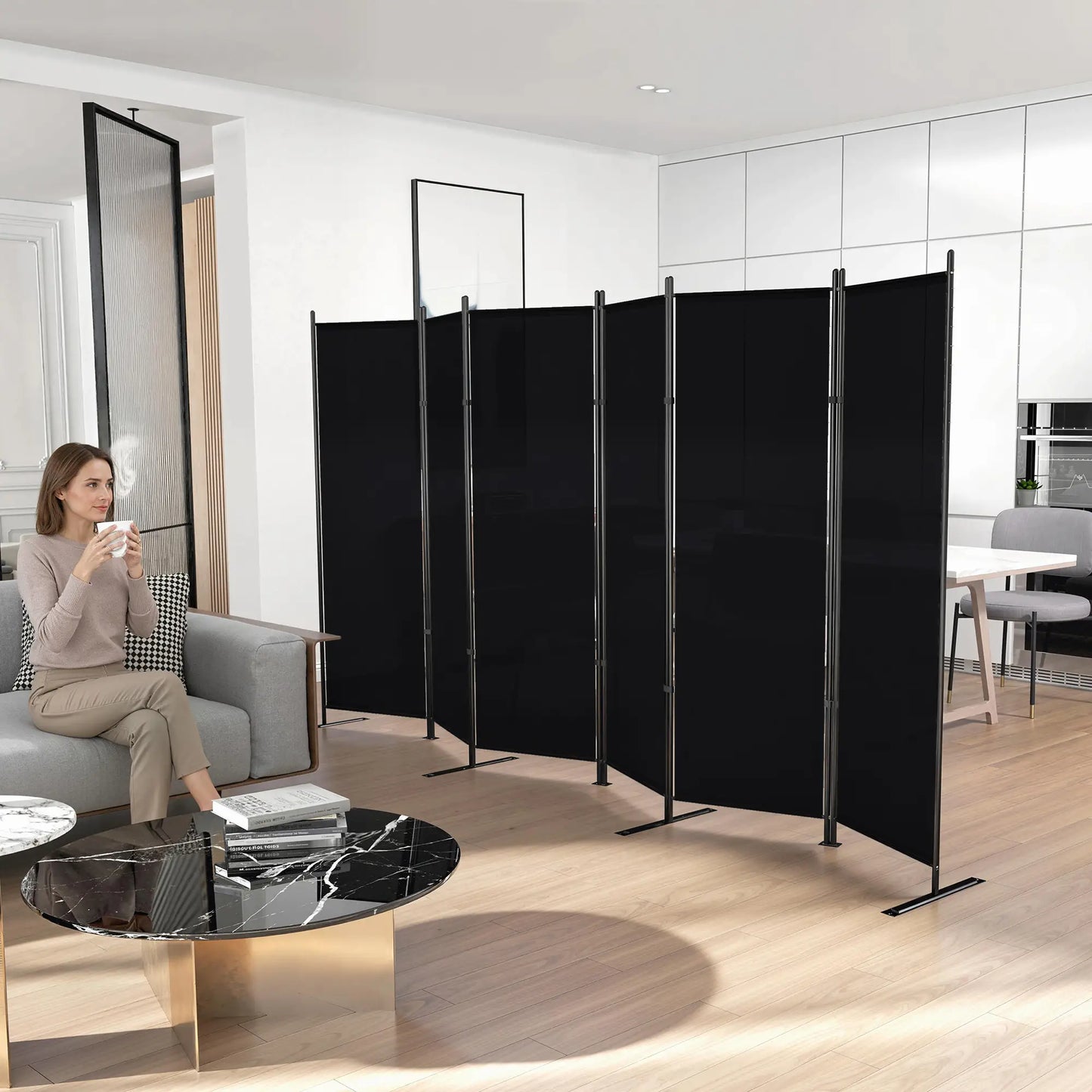 6 Ft 6 Panel Folding Room Divider, Portable Privacy Screen, Black Room Dividers at Gallery Canada