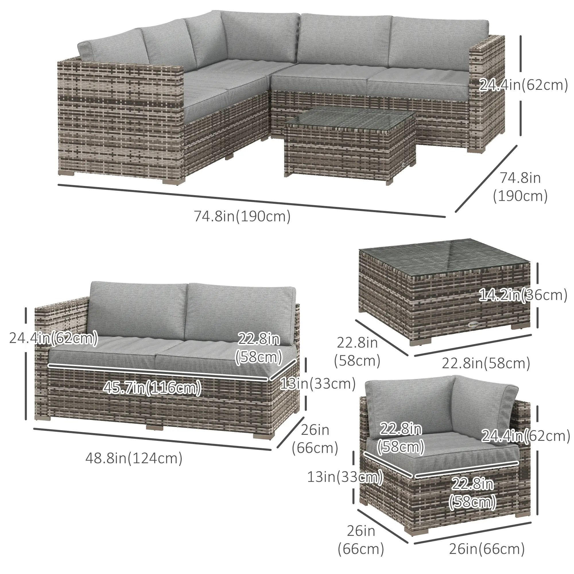 4 Piece Rattan Wicker Outdoor Conversation Set, Grey Patio Furniture Sets at Gallery Canada