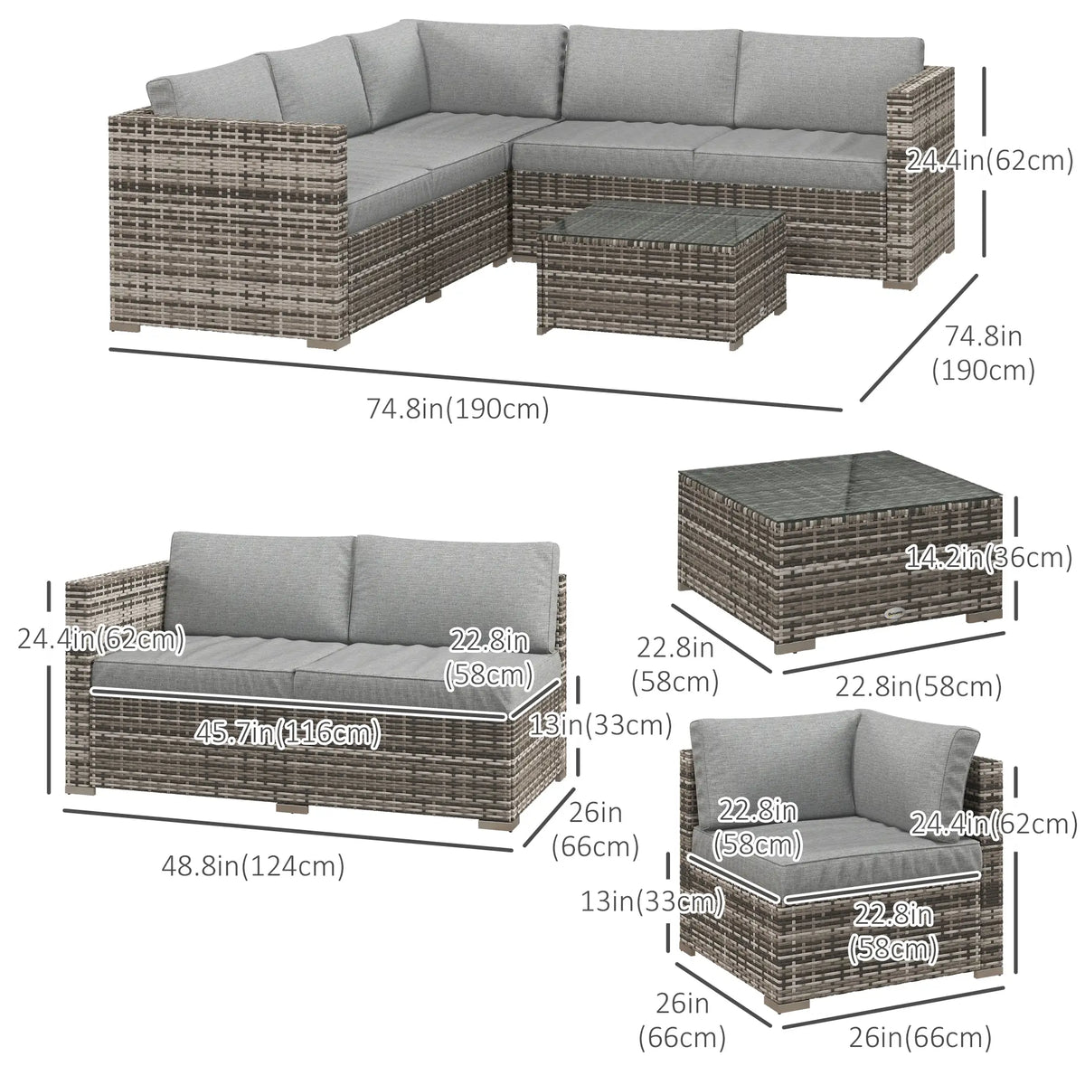 4 Piece Rattan Wicker Outdoor Conversation Set, Grey Patio Furniture Sets at Gallery Canada