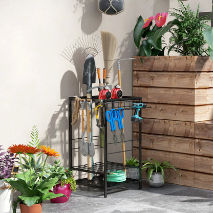 3-Tier Yard Tool Rack, Garden Organizer with 14 Hooks, Black Garden Accessories at Gallery Canada