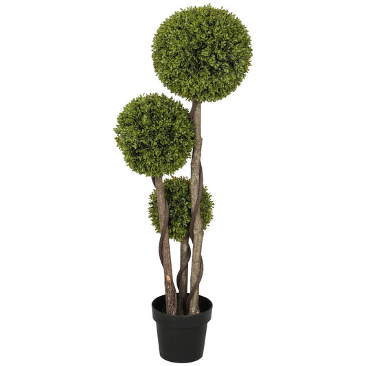 4FT Topiaire Artificielle en Buis, Triple Boule, Intérieur Extérieur, Vert