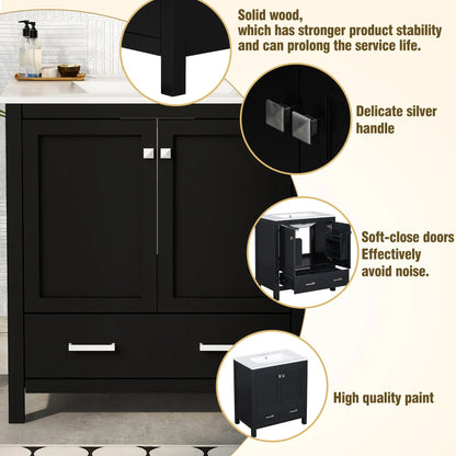 30" Bathroom Vanity, Single Undermount Sink, Soft-Close Doors, Black+White Sink Cabinets at Gallery Canada