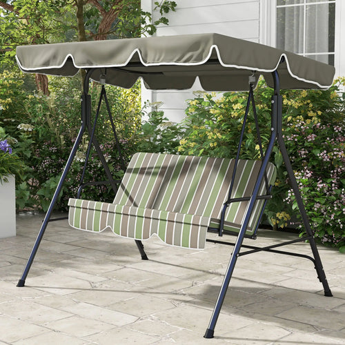 3-Seater Outdoor Porch Swing, Adjustable Canopy, Brown, Green
