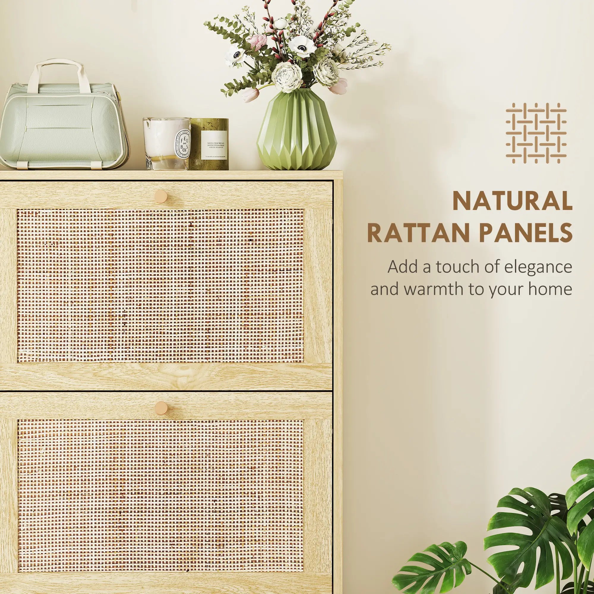 Rattan Shoe Cabinet, 3 Flip Drawers, Adjustable Shelves, 18 Pairs, Oak Shoe Storage Cabinets & Racks at Gallery Canada