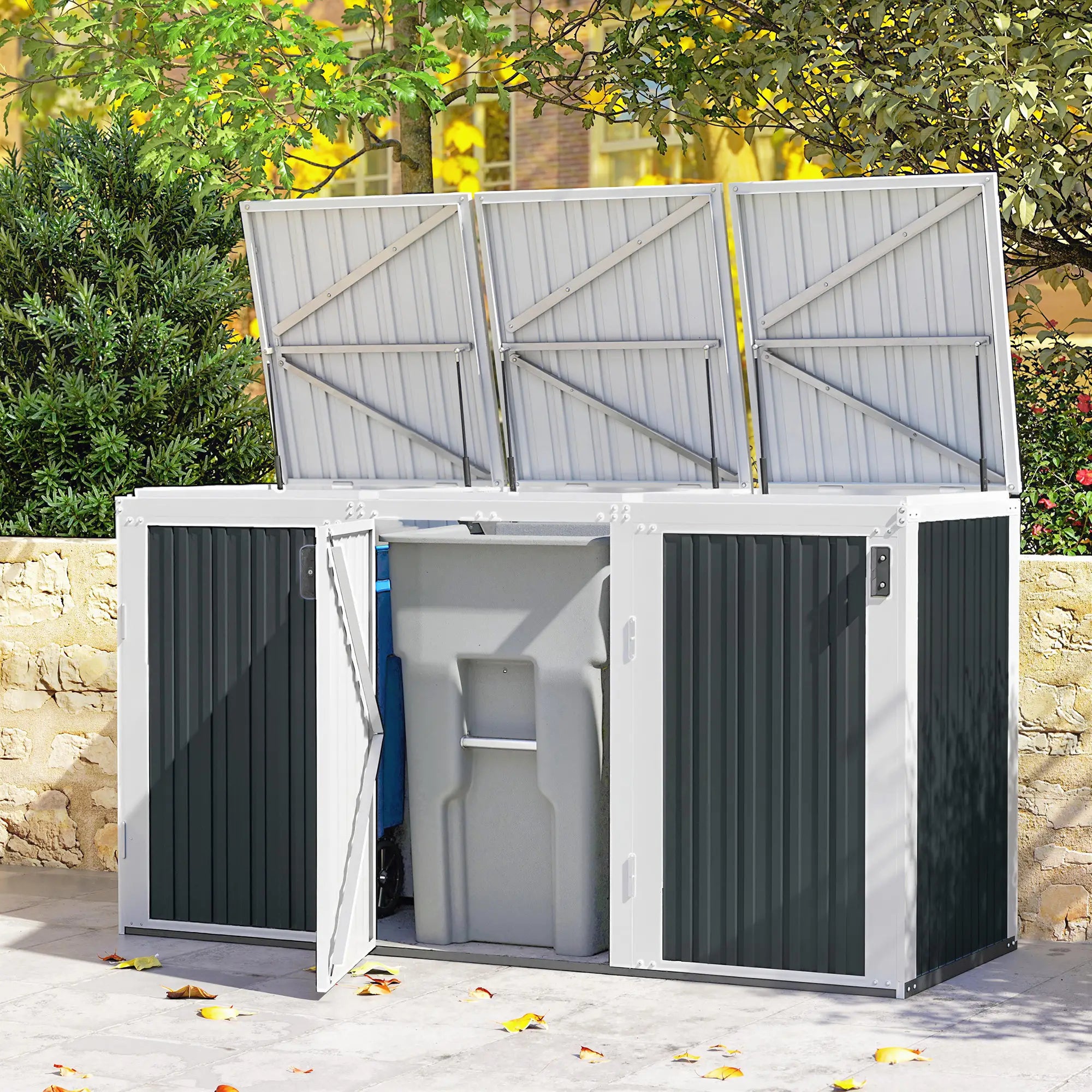 Outdoor Storage Shed, Rustproof Garbage Bin Shed, White And Grey Sheds at Gallery Canada