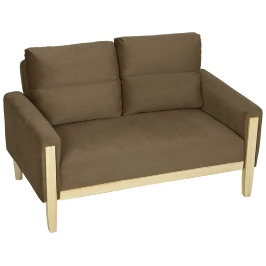 53 Inch Loveseat Sofa, 2 Seater Couch, Solid Wood Legs, Modern Velvet, Brown 2-Seater Sofas Brown, Washed White at Gallery Canada