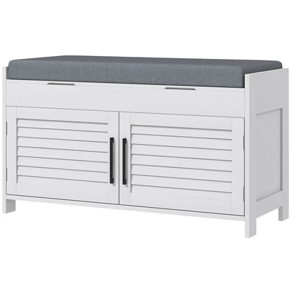 Entryway Bench with Cushion, Hidden Storage, 35.4", White Shoe Storage Cabinets & Racks White, Grey at Gallery Canada