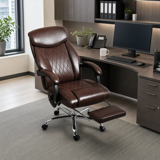 6 Point Massage Office Chair, Ergonomic Reclining Desk Chair, Dark Brown Massage Chairs Dark Brown at Gallery Canada