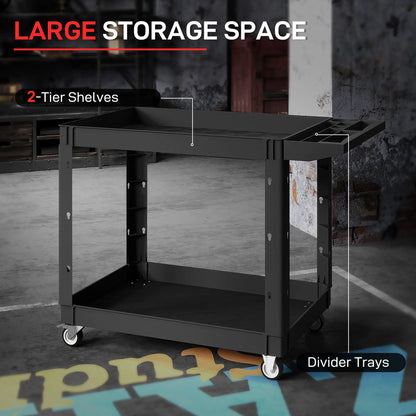 2-Tier Rolling Tool Cart, 500 LBS Capacity Plastic Utility Cart, Black Tool Organizers at Gallery Canada