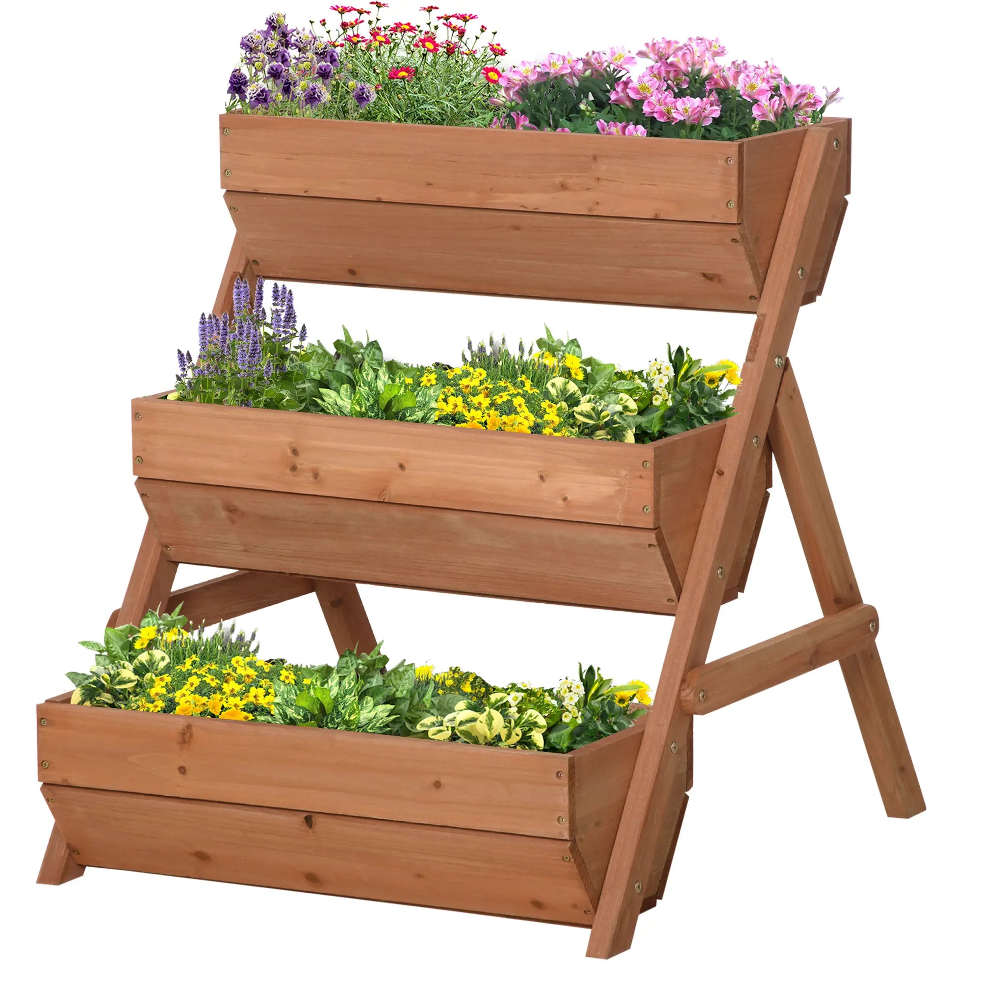 3 Tier Elevated Planter Box, Wooden Raised Garden Bed, 26