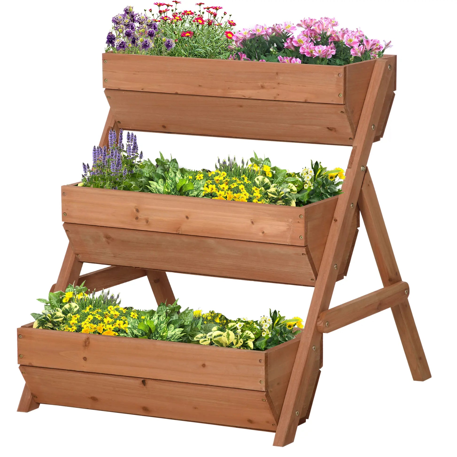 3 Tier Elevated Planter Box, Wooden Raised Garden Bed, 26" x 30" x 30", Brown Elevated Garden Beds at Gallery Canada