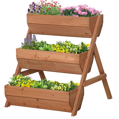 3 Tier Elevated Planter Box, Wooden Raised Garden Bed, 26" x 30" x 30", Brown Elevated Garden Beds at Gallery Canada