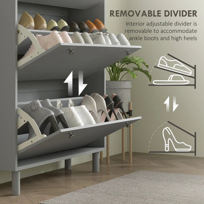 Shoe Storage, 3 Flip Drawers, Adjustable Shelves, 24 Pairs, Grey