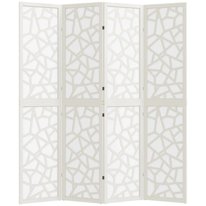 4 Panel Room Divider, 5.6 FT Geometric Pattern Privacy Screen, White