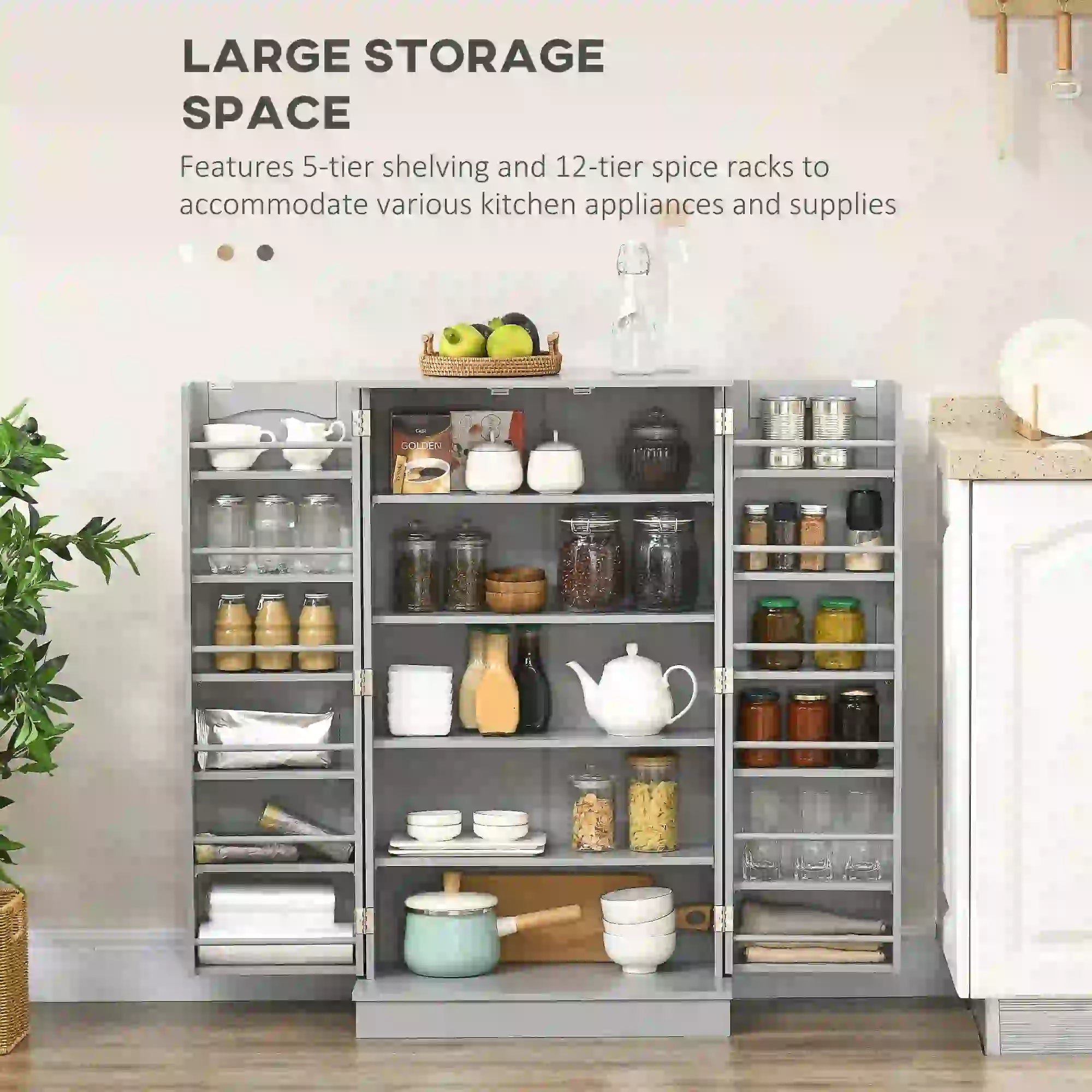 41 Storage Cabinet, 2-Door Kitchen Pantry, 5-Tier Shelving, Grey Kitchen Pantry Cabinets at Gallery Canada