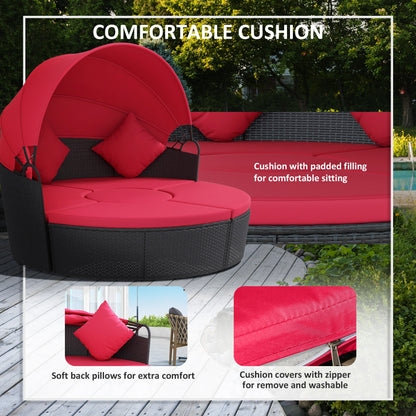 4-Piece Round Sofa Bed, Outdoor Daybed with Canopy, PE Rattan Wicker Lounge Chair Daybeds at Gallery Canada