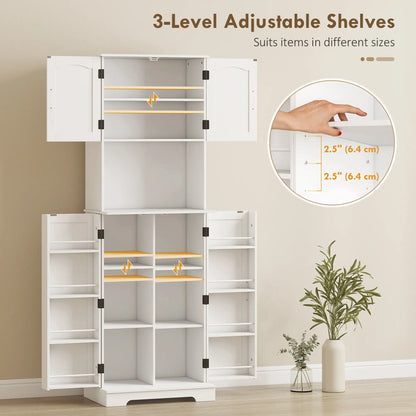 71.5" Tall Pantry Cabinet, Farmhouse Kitchen Storage, Adjustable Shelves, White Kitchen Pantry Cabinets at Gallery Canada