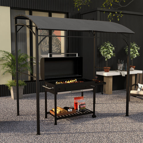 7' x 5' Charcoal Grey Garden Grill Canopy, BBQ Gazebo Tent With Steel Frame, Charcoal Grey