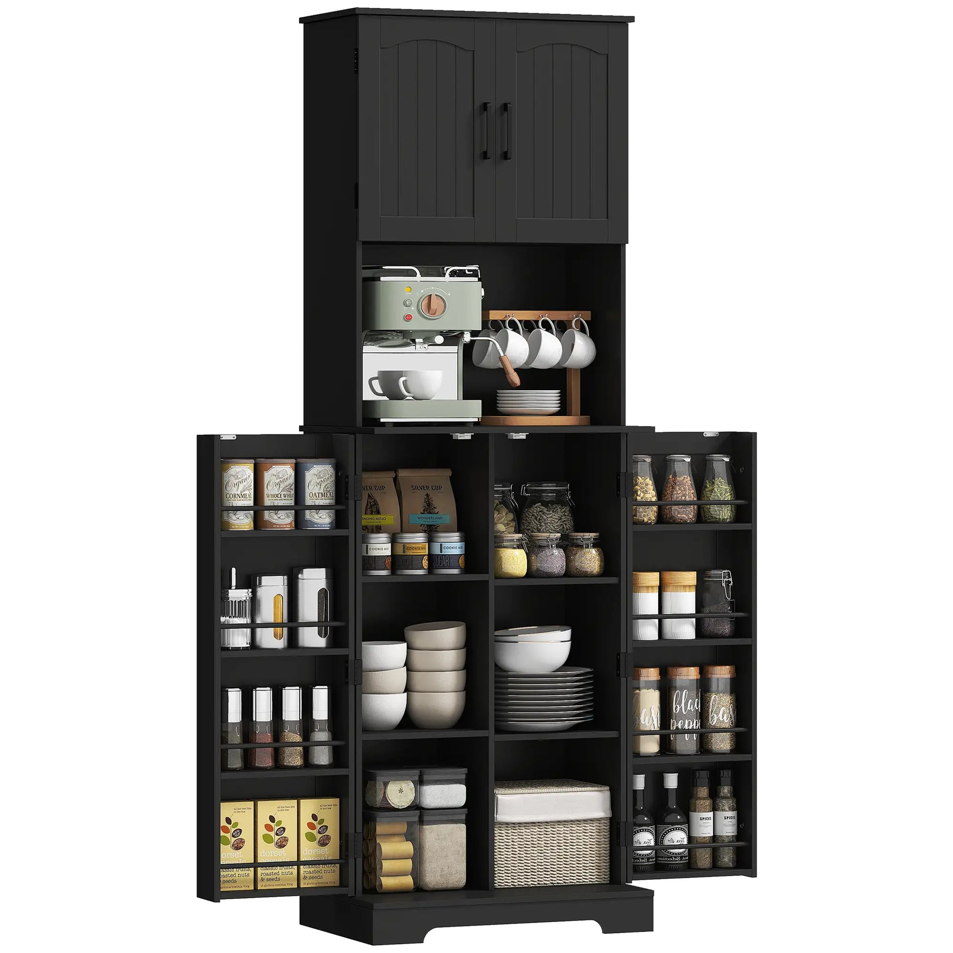 71.5" Tall Pantry Cabinet, Farmhouse Kitchen Storage, Adjustable Shelves, Black Kitchen Pantry Cabinets at Gallery Canada