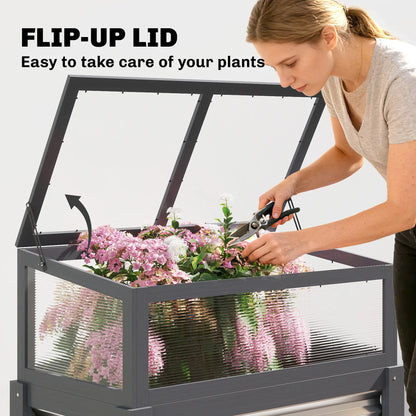 Raised Garden Bed With Greenhouse Top, Wooden Elevated Planter, Grey Elevated Garden Beds at Gallery Canada
