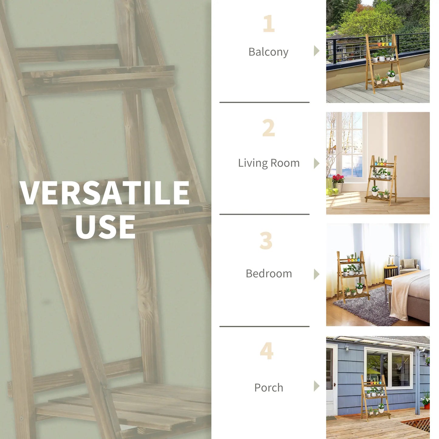 Foldable 3-Tier Wooden Plant Stand, Garden Indoor Outdoor, 24" x 14" x 37" Plant Stands at Gallery Canada