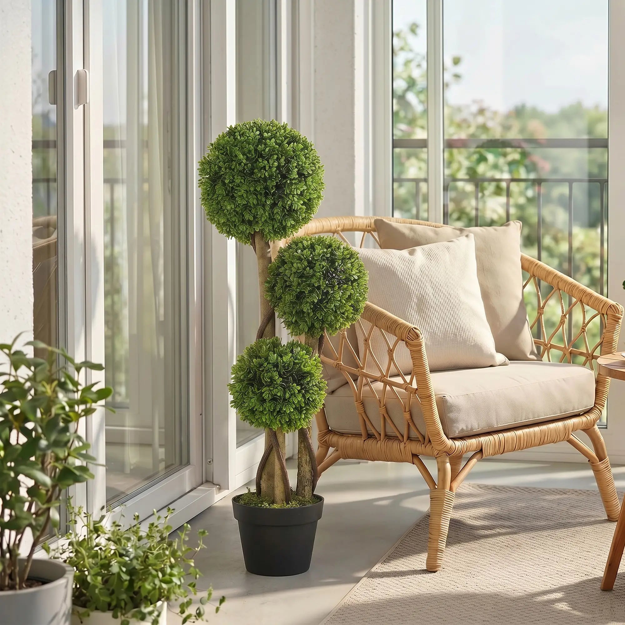 3FT Artificial Boxwood Topiary Tree, Triple Ball, Indoor Outdoor, Green Artificial Trees at Gallery Canada