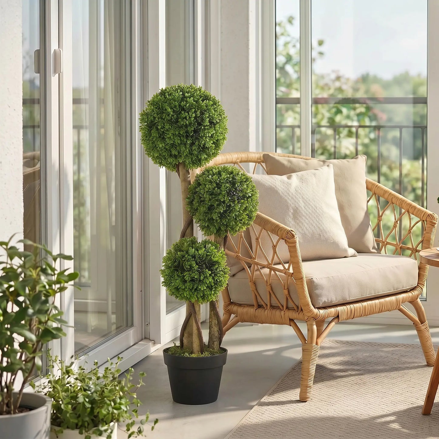 3FT Artificial Boxwood Topiary Tree, Triple Ball, Indoor Outdoor, Green Artificial Trees at Gallery Canada
