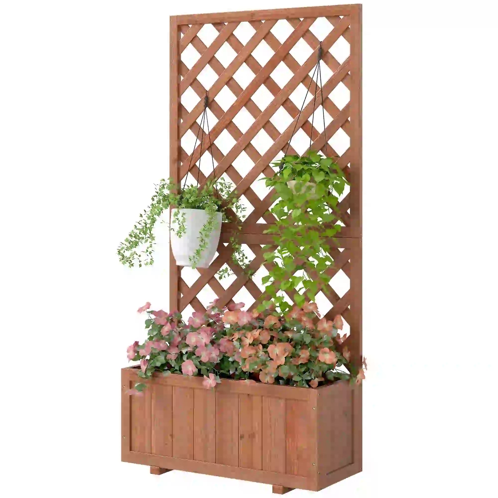 2.4 x 1 x 4.9 ft Wooden Pine Trough Planter with Trellis, Orange Wooden Planter Boxes Orange at Gallery Canada