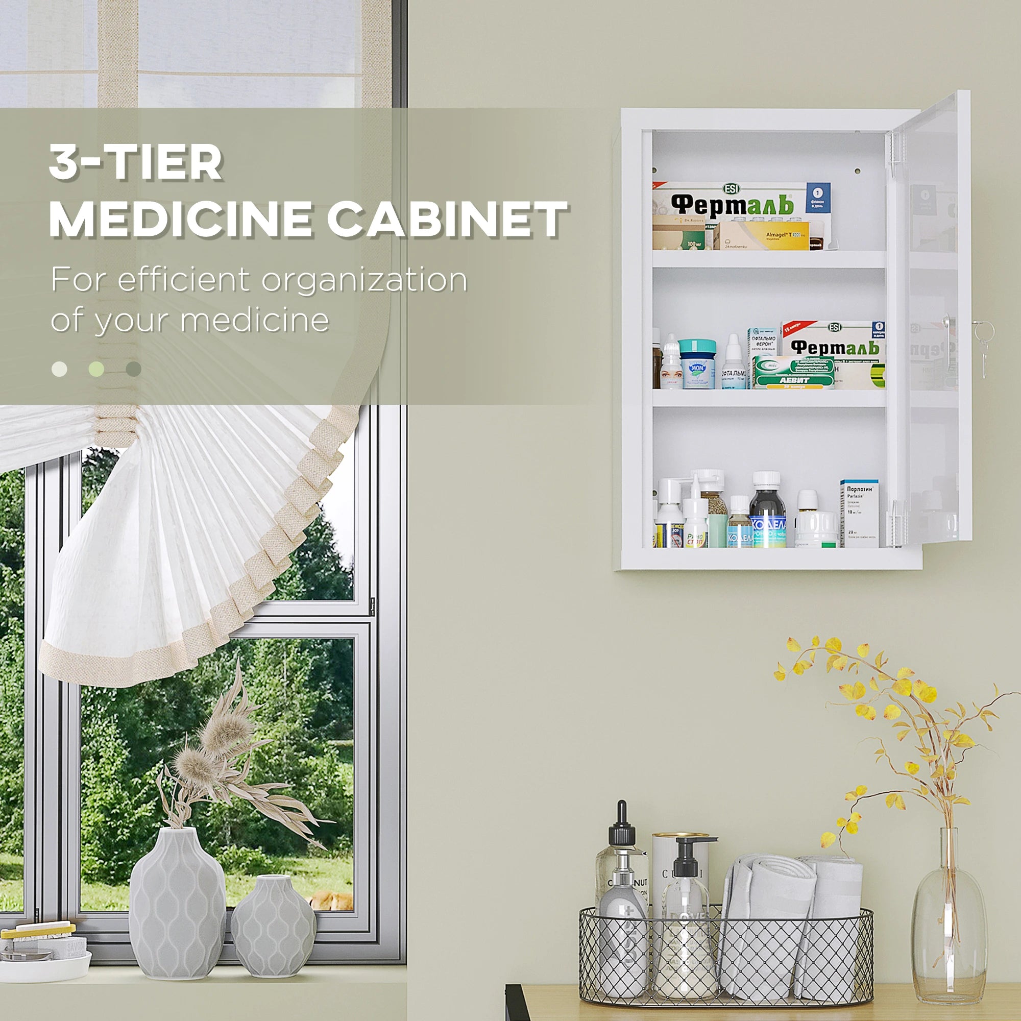 Lockable Medicine Cabinet, 3 Tier Steel Wall Box, 2 Keys, White Mirror Medicine Cabinets at Gallery Canada