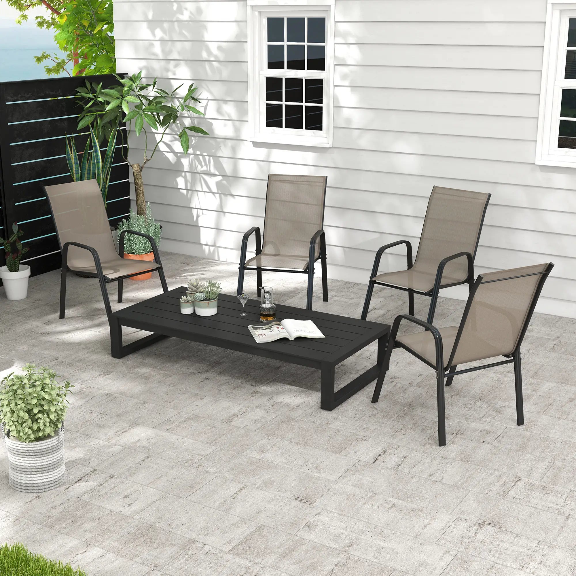 Outdoor Dining Chairs Set of 4, Heavy Duty Stackable, Grey Patio Chairs at Gallery Canada