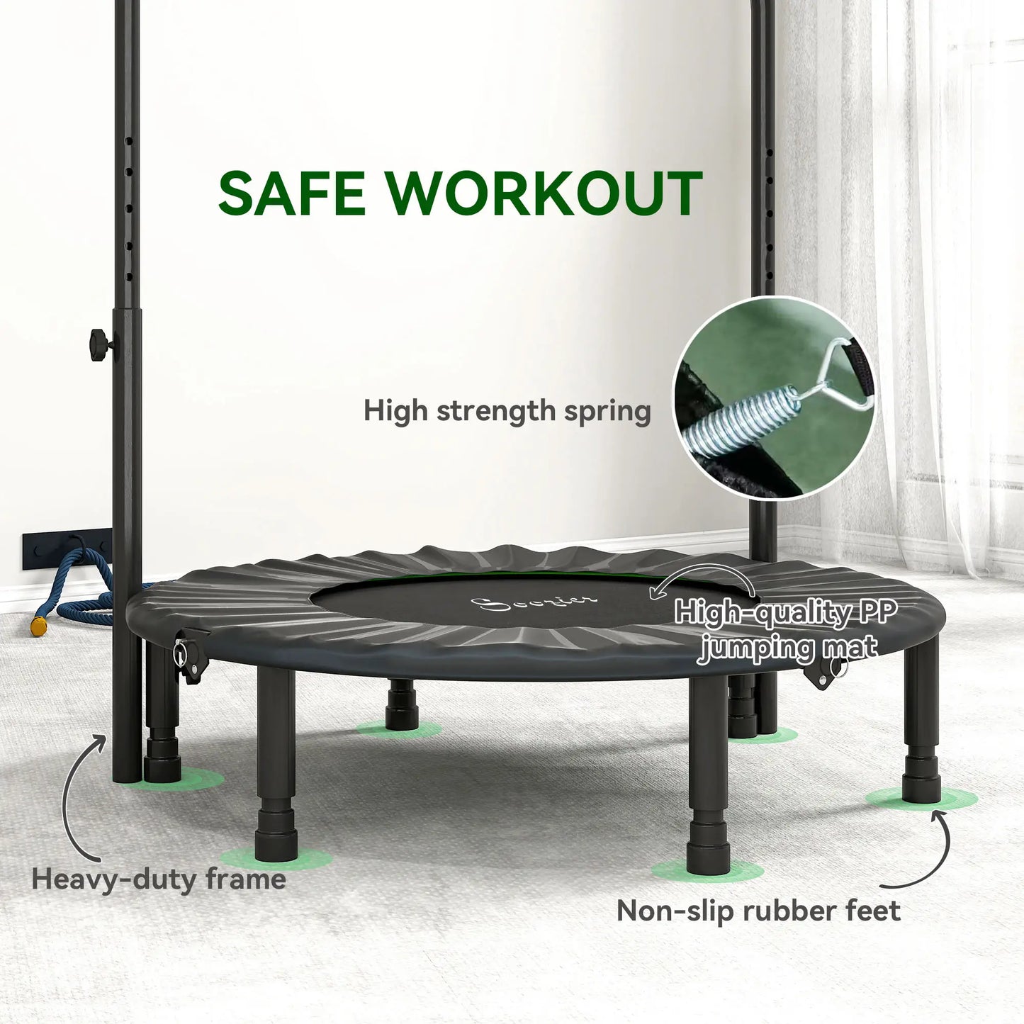 40" Foldable Mini Fitness Trampoline, Adjustable Foam Handle, Green Trampolines at Gallery Canada