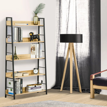 Modern 5-Tier Bookshelf, Metal Frame, Wooden Shelves, Oak Display Bookshelves at Gallery Canada