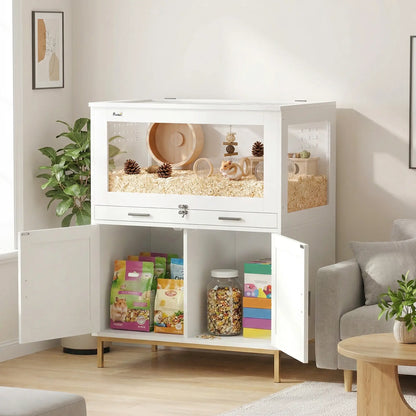 Hamster Cage with Storage Cabinet, Small Animal Cage with Pull Out Drawer and Acrylic Panels, 30" x 19.5" x 36" Hamster Cages at Gallery Canada