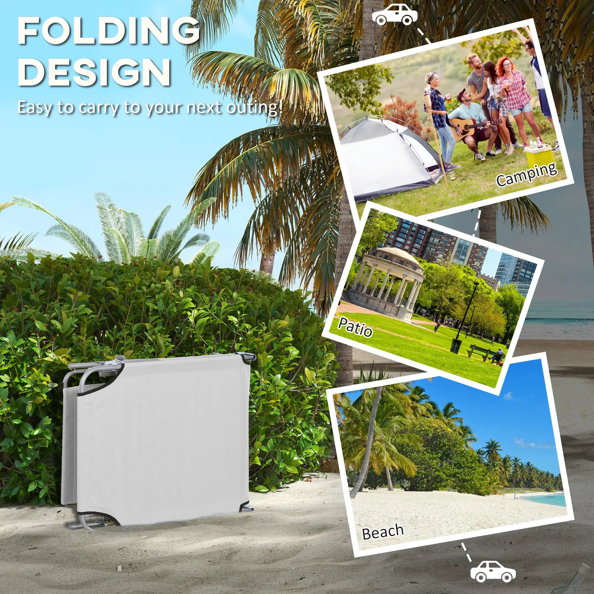 Outdoor Lounge Chair, Adjustable Folding Chaise With Sun Shade, Light Grey Lounger Chairs at Gallery Canada