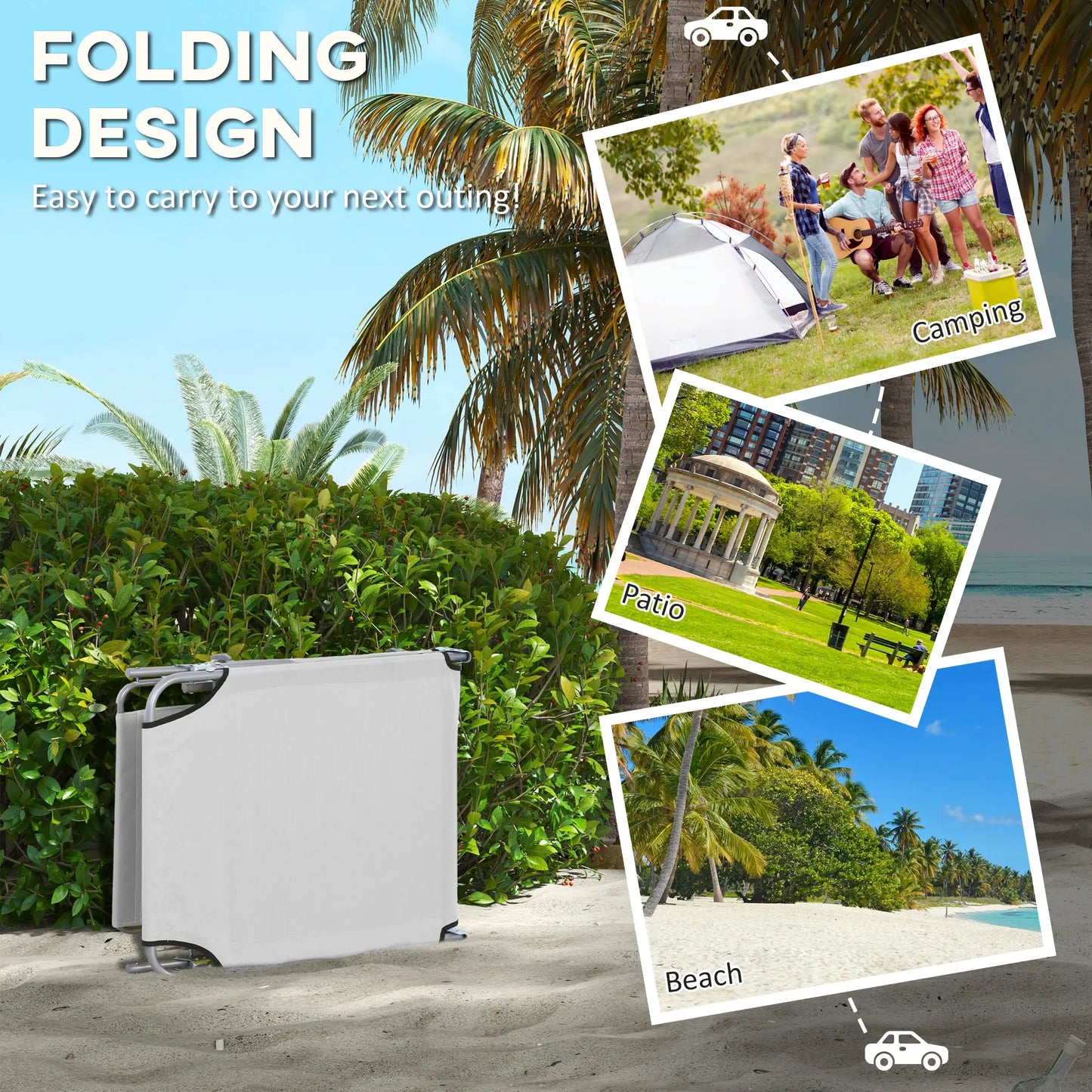 Outdoor Lounge Chair, Adjustable Folding Chaise With Sun Shade, Light Grey Lounger Chairs at Gallery Canada