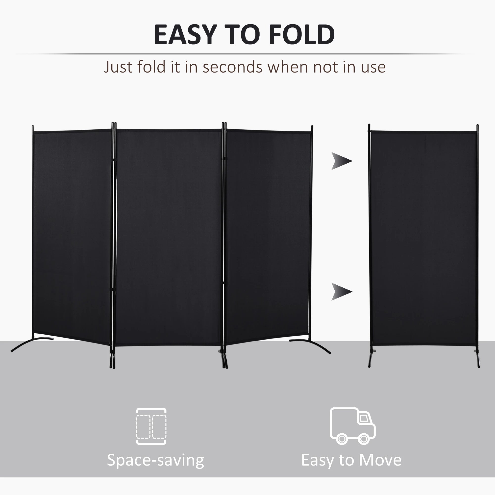 6' 3 Panel Room Divider, Double Hinged, Indoor Privacy Screen, Charcoal Grey Room Dividers at Gallery Canada