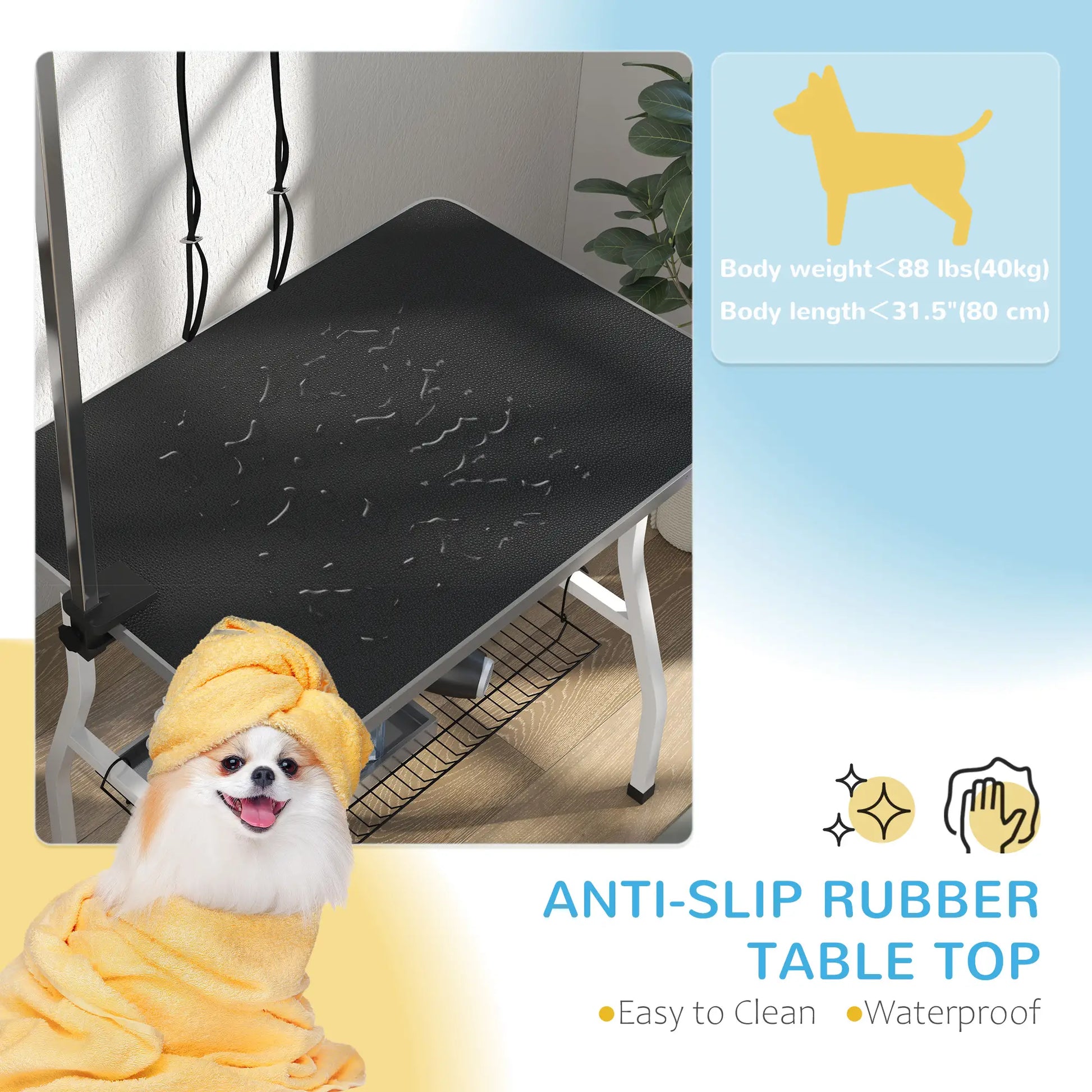 Dog Grooming Table, Adjustable Arm, Mesh Tray, 35" x 24" x 61", Black Dog Grooming Tables at Gallery Canada