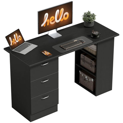 47 Inches Office Desk, 3-Tier Storage Shelves, Black Writing Desks Black at Gallery Canada