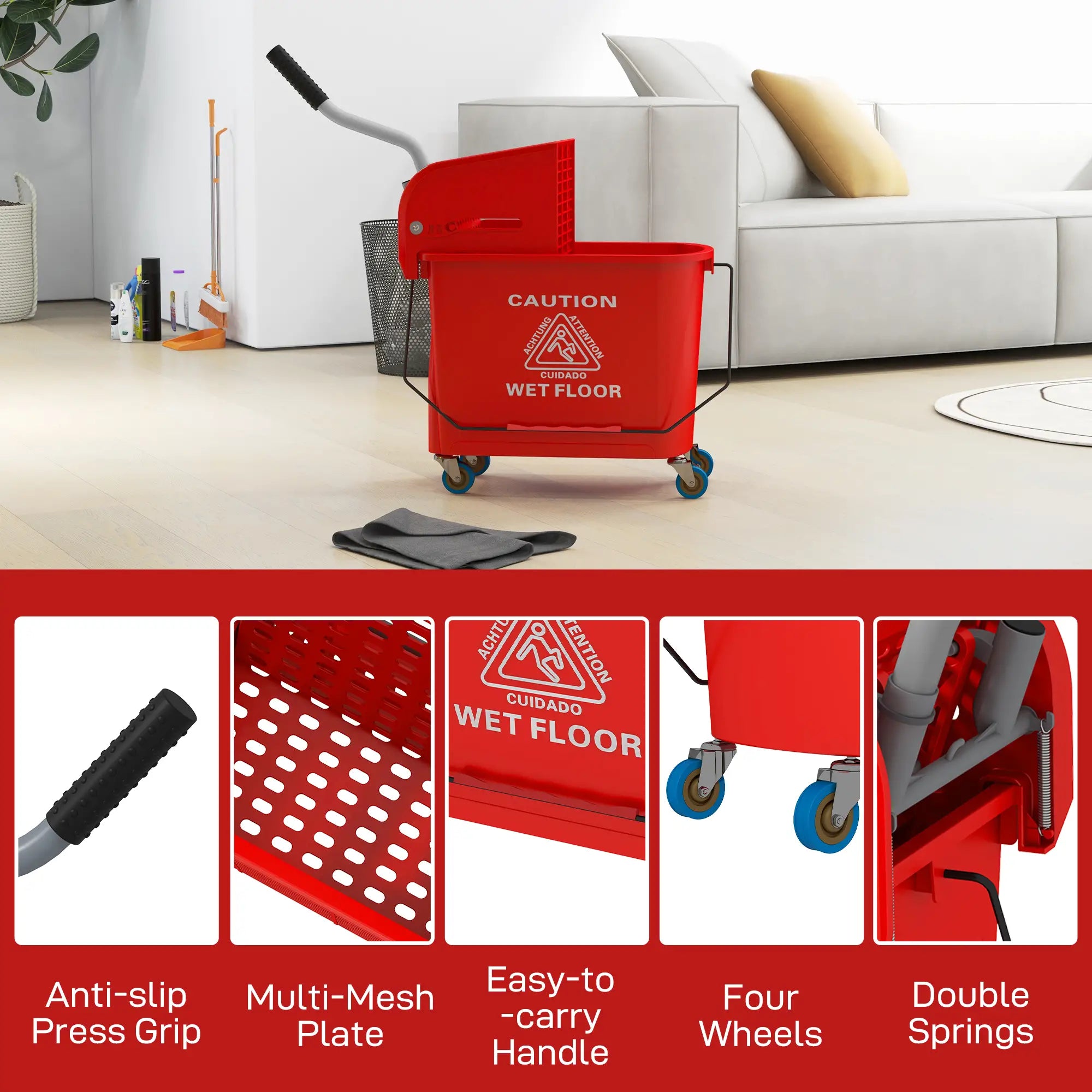 Compact Mop Bucket with Wringer, 5 Gallon, Red Household Supplies at Gallery Canada