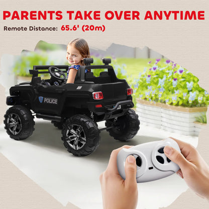12V Ride On Police Car, 2 Seater, For Kids 3-8 Years, Remote Control, LED Lights, MP3, Black Electric Toy Cars at Gallery Canada