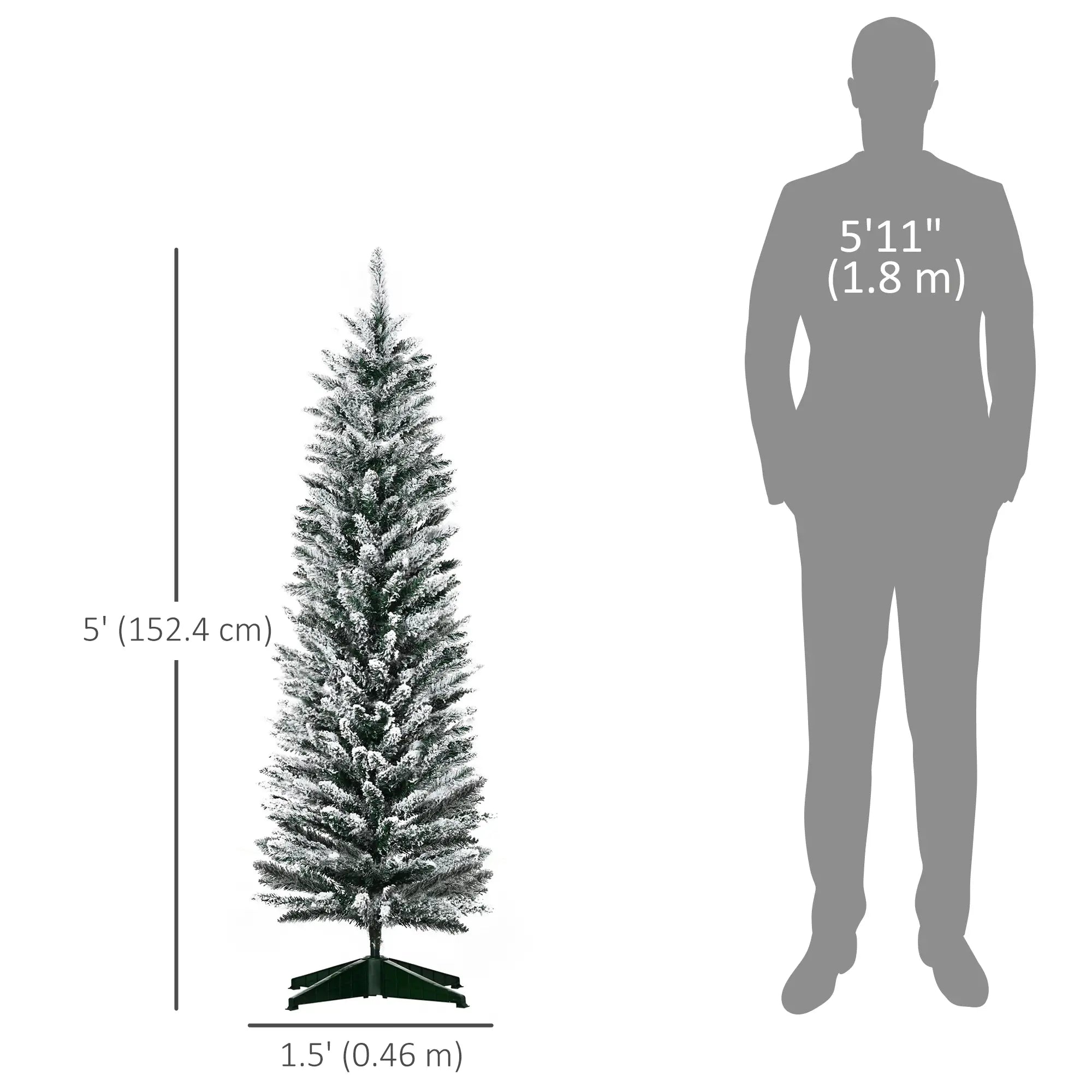 5ft Pencil Artificial Christmas Tree, Snow Flocked Branches, Green Artificial Christmas Trees at Gallery Canada