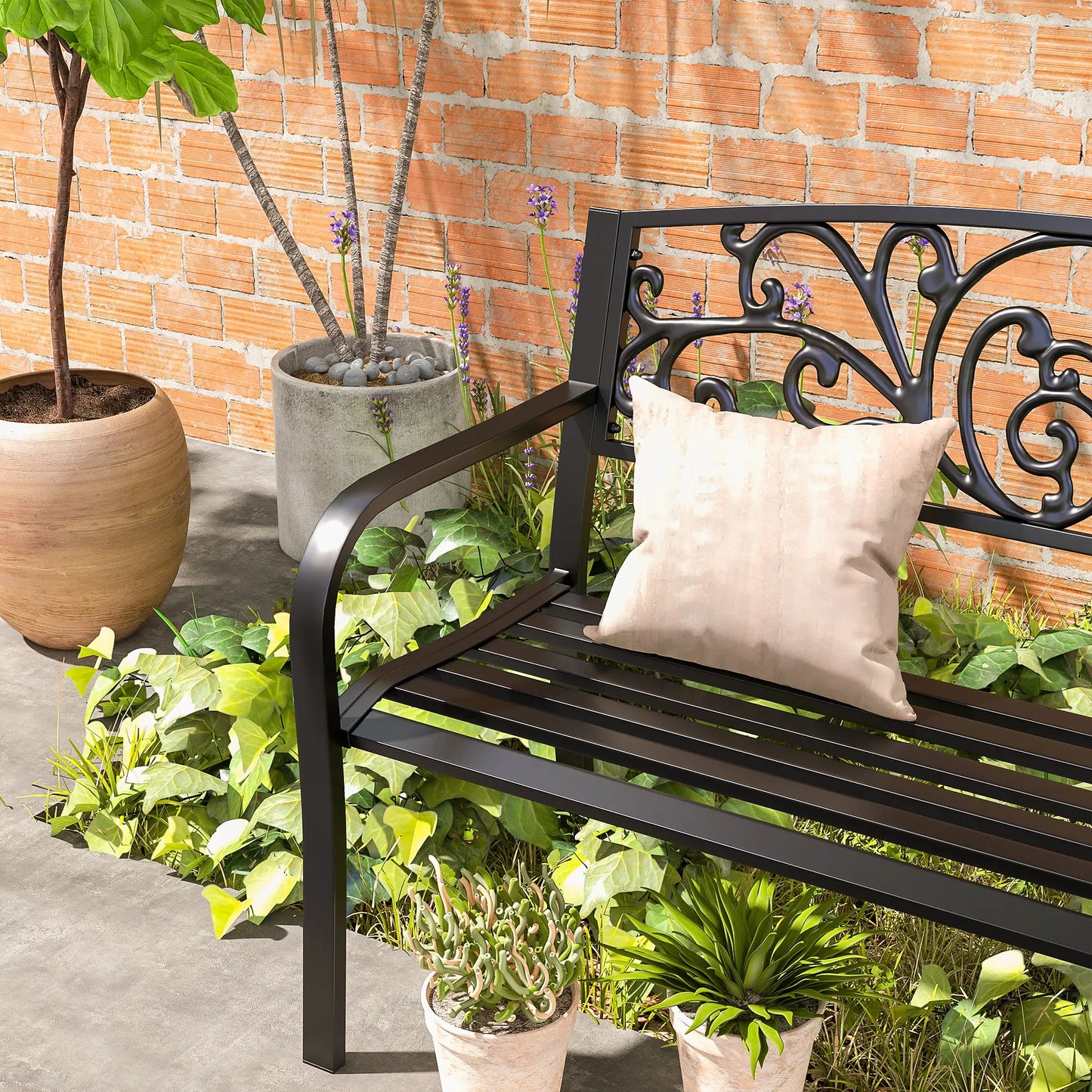 50 2-Seater Garden Bench, Outdoor Blossoming Pattern, Black Outdoor Benches at Gallery Canada